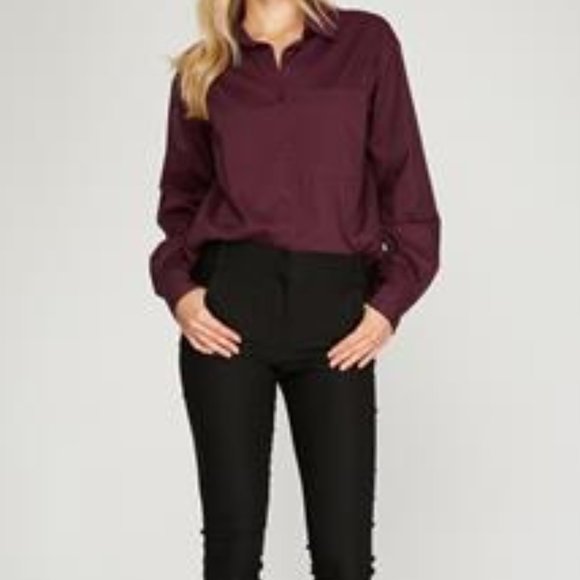 She + Sky Oxford Shirt in Plum - Picture 1 of 12